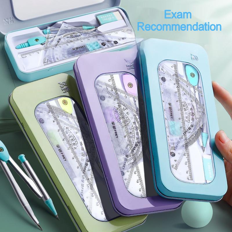 7Pcs/Set Student Compass Set School Mathematical Rulers Multi-Function Learning Professional Drawing Tool Girls Gifts Stationery