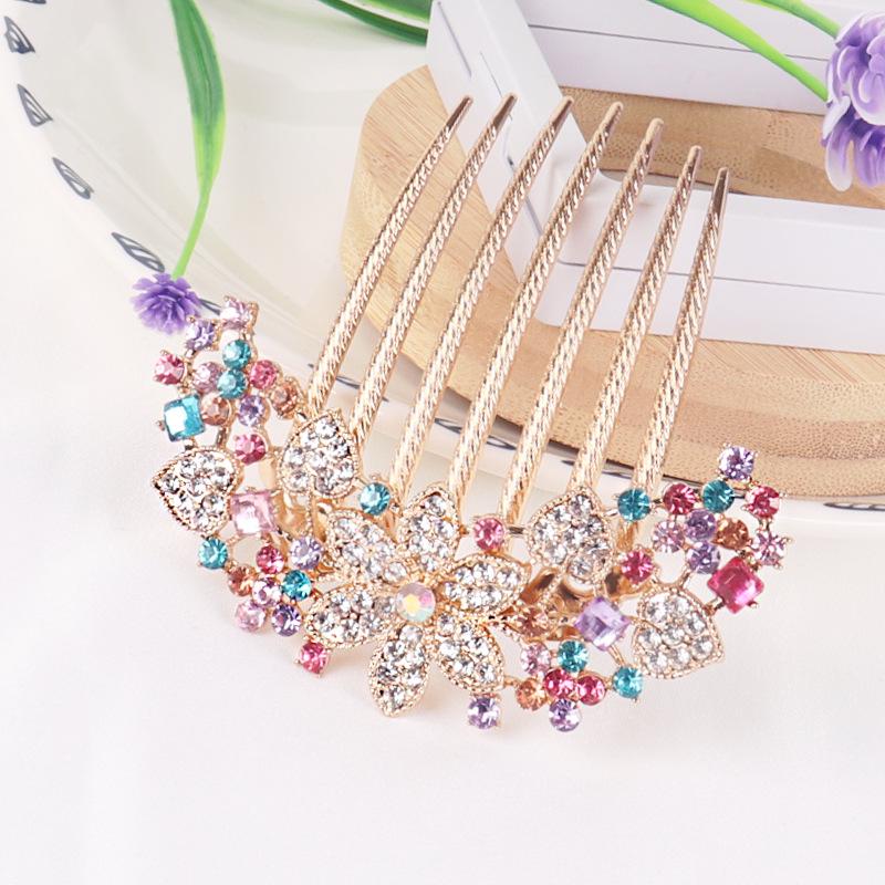 Korean Rhinestone Adult Hairpin: Seven-Tooth Metal Comb Hair Ornament