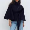 Women's Autumn/Winter Stand-up Collar Solid Color Cloak Coat with Buttoned Waist Belt