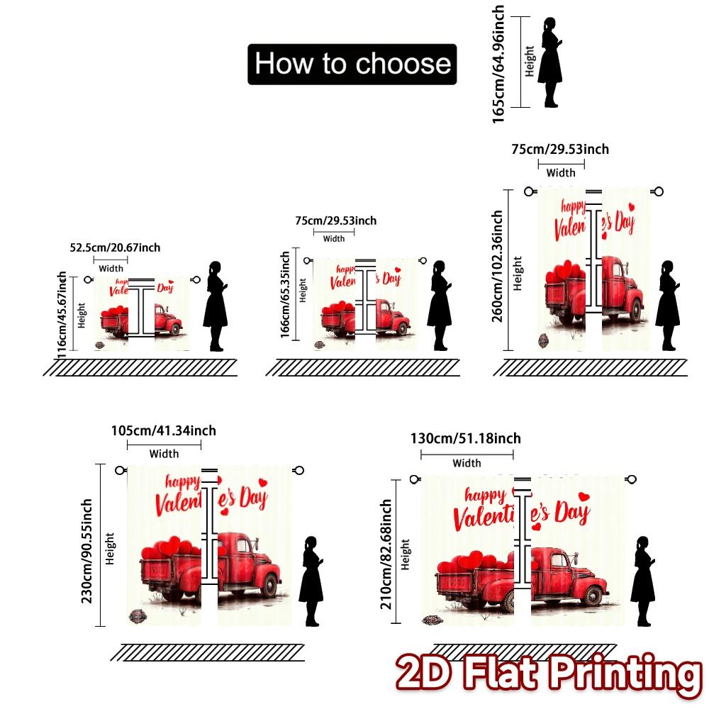 2pcs   2D FLAT PRINTING Curtains (Without Rod) Valentine Truck Contemporary Popular Curtains Polyester Easy Install Curtains