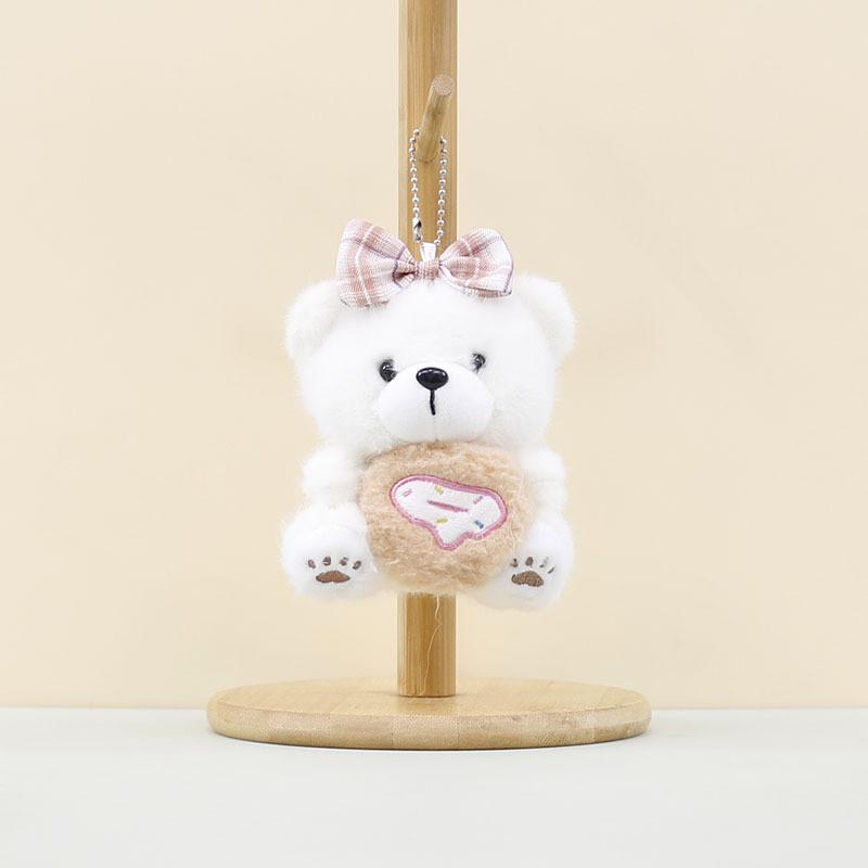 Adorable Plush Bear Keychain Cute Biscuit Bear Pendant Soft Stuffed Animal Doll White Bear