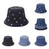 New Spring Summer Floral Embroidered Fisherman Hat Women Korean Style Sun Hat Cute Black Blue Flower