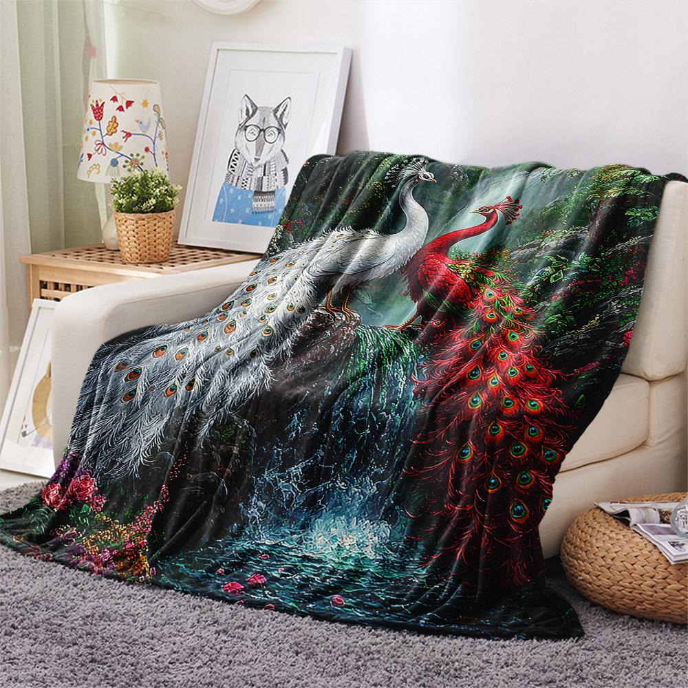 Peacock Print Flannel Blanket, High quality Comfortable for All Seasons, Home Decor, Warmth and Comfort, Perfect for Christmas Gifts