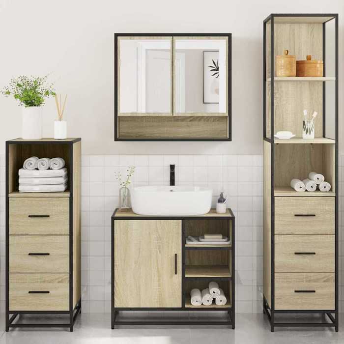 VidaXL Ensemble de meubles de salle de bain 4 pcs chêne sonoma, armoire de salle de bain, armoire de rangement de toilette, 3301296