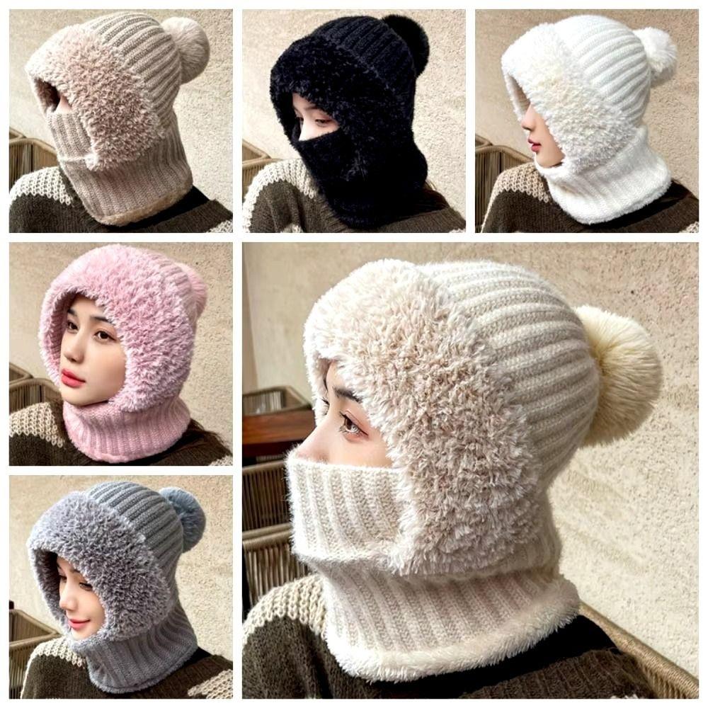 Winter Warm Fleece Lined Knit Hat Thermal Cashmere Integrated Pullover Hat Casual Fur Beanies Cap