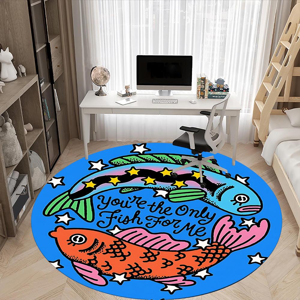 1pc Fish Love Office Round Area Rug, Indoor Mat Suitable For Office, Under Office Chairs Bedroom Living Room Home Decor, Room Deco