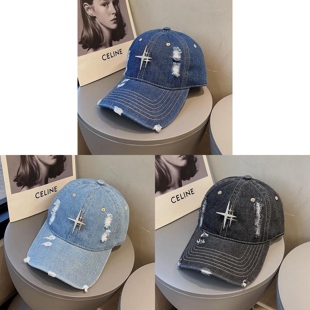 Vintage Denim Baseball Cap For Women Men With Star Water Dazzle Embellishments And Curved Brim For Casual Style