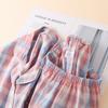Pajamas women's pure cotton spring and summer thin unprinted plaid homewear short-sleeved trousers set loose large-size homewear