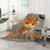 Halloween Highland Cow and Pumpkin Pattern Blanket, Soft Polyester Fleece Throw, All-Season Chunky Knit, Sofa, Bedroom, Living R