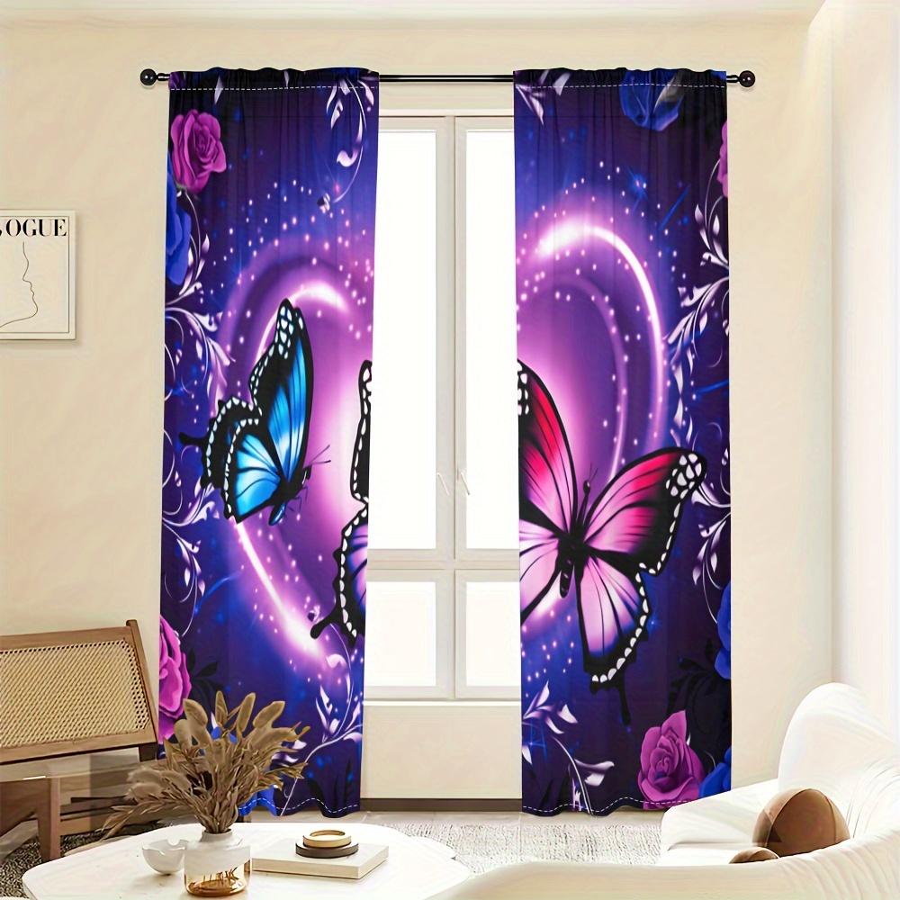 2PCS Butterfly heart curtain with pole pocket design to protect privacy suitable for kitchen living room office bedroom