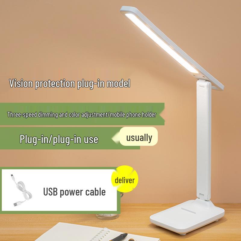Rechargeable LED Desk Lamp: Eye-Protecting, Foldable, Three-Color Dimming for Students and Bedside Use