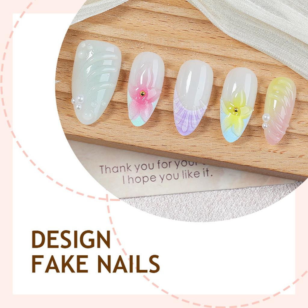 30Pcs False Nails Hand-Painted Floral Almond Artistic Design for Weddings Parties Everyday Use