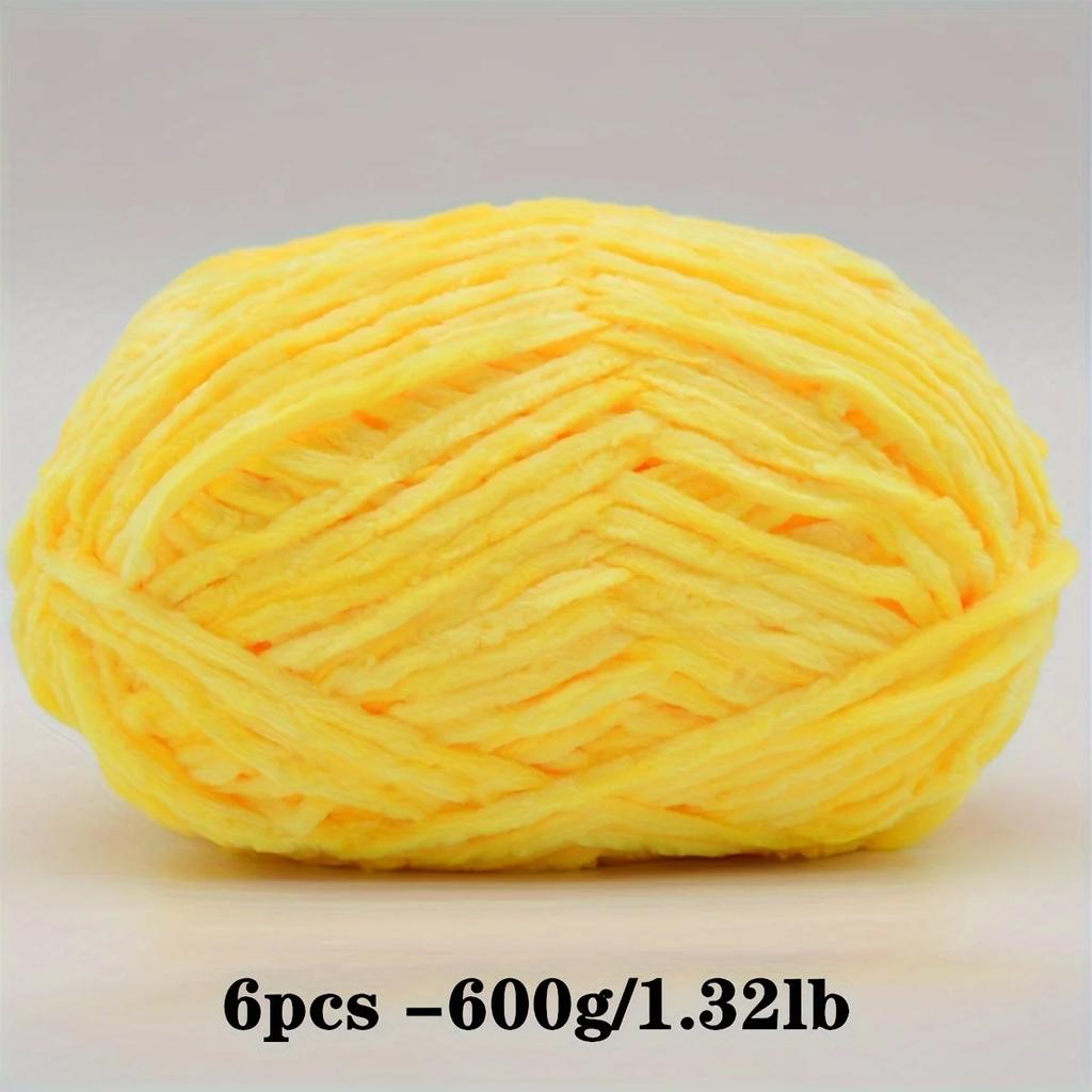 6-Pack Soft Chenille Velvet Yarn, 100g Each, 100% Polyester, Assorted Colors, for Crocheting Sweaters, Coats and DIY Crafts