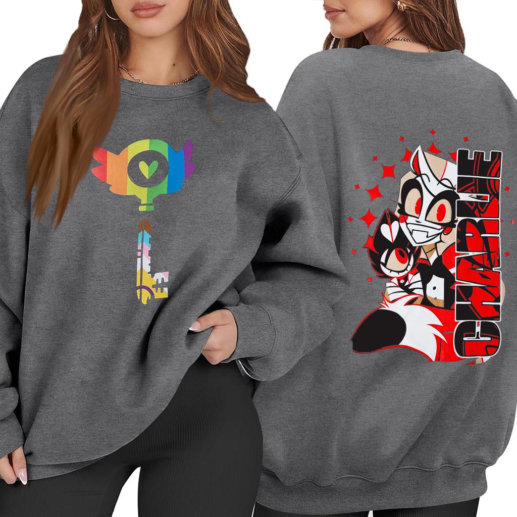 Women's Fashion Long Sleeve Print Round Neck Loose Pullover Sweater Top