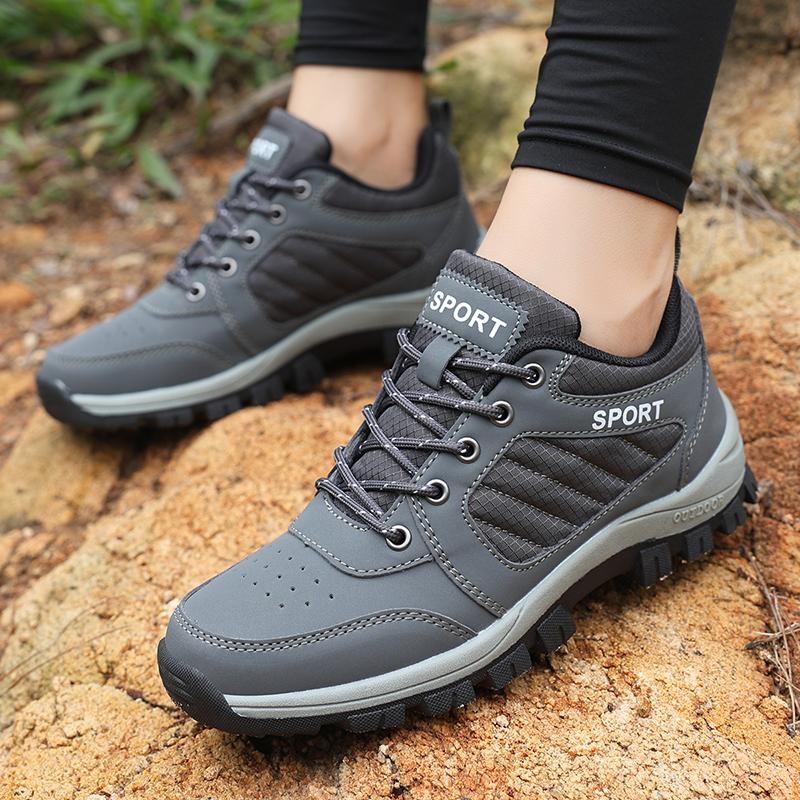 Anti-slip Hiking Shoes for Women Breathable Casual Trainers PU Leather Wear-resistant Outdoor Sneakers for Camping Trekking