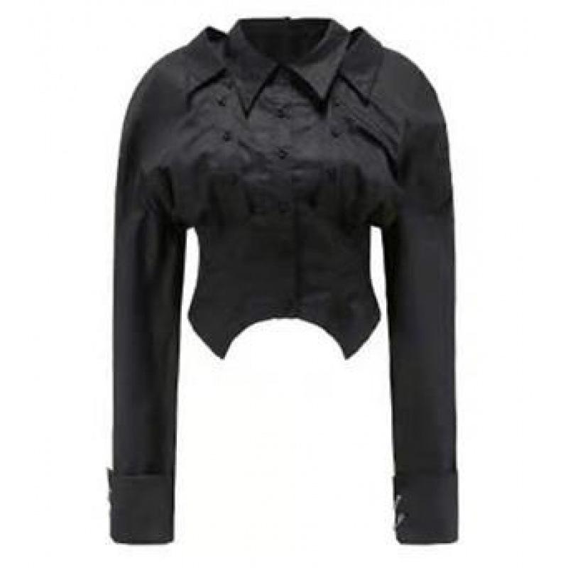 

24ans Women s White/Black Fishbone Waist-Cinching Shirt with Niche Design Medium чёрный