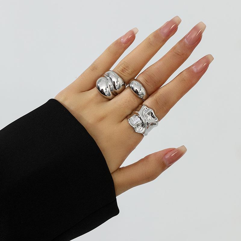 Design Liquid Lava Flower Opening Ring ins Baroque Imitation Pearl Alloy Ring