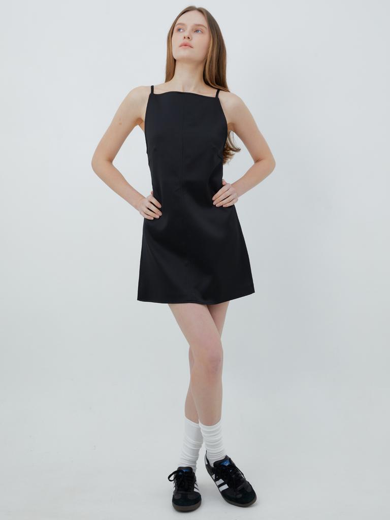 BEIRUT Stitch Satin Mini Dress (Black)