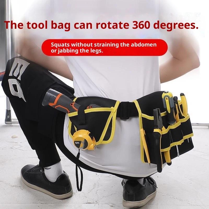 360 Rotating Electrician Tool Bag Waterproof Adjustable Waist Belt Pouch Multiple Pockets Wear-Resistant Tools Storage Bag