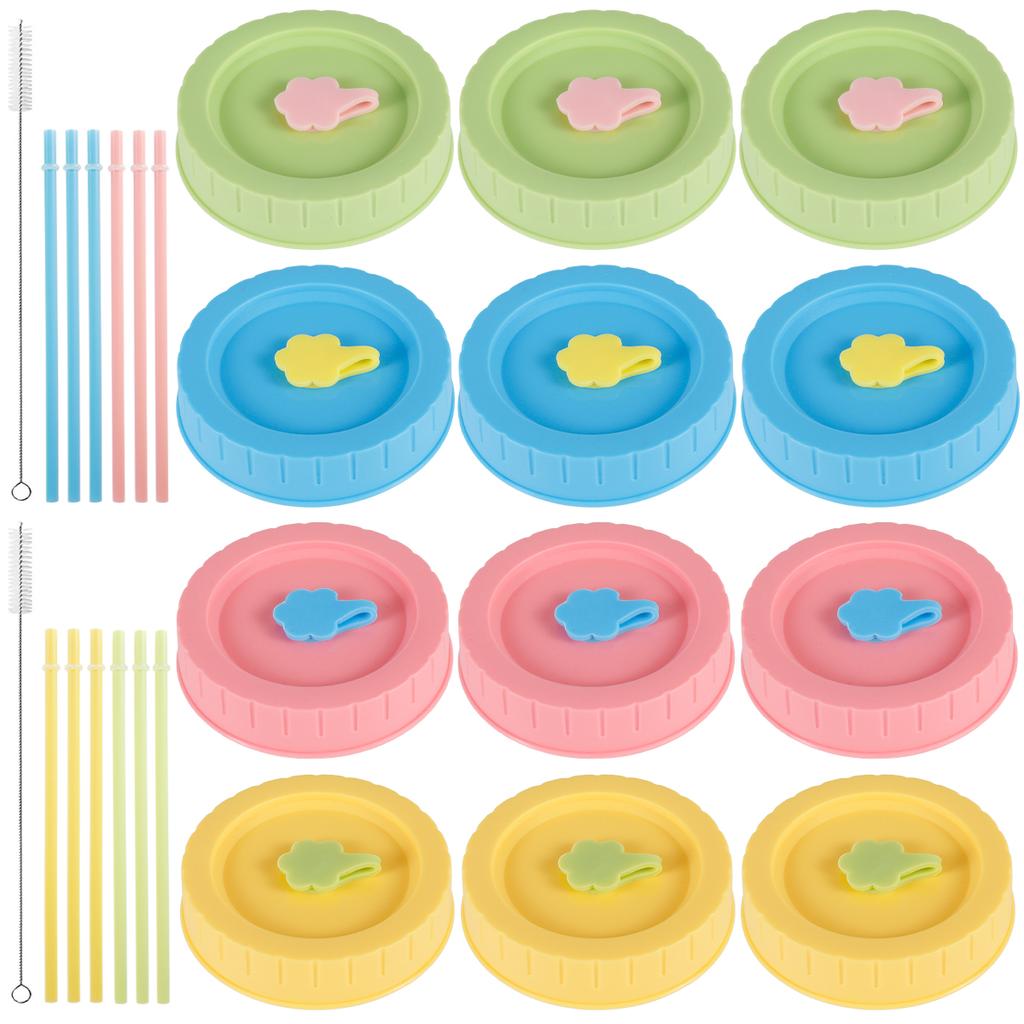 12/24Pcs 70mm Reusable Plastic Mason Jar Lid Set Colorful Ribbed Cover for Wide Mouth Jar Leak-proof Seal Bottle Cover Spout Lid