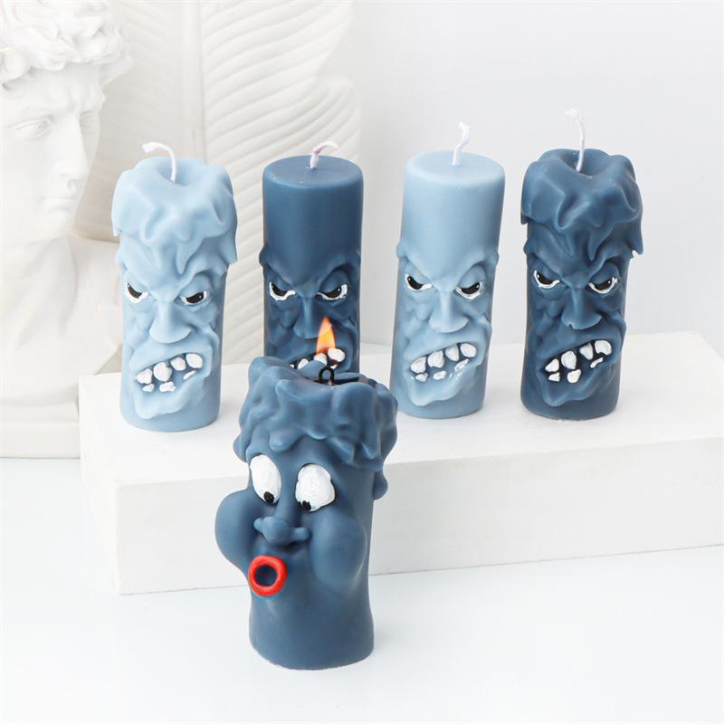 3D Joy Angry Face Pillar Funny Expression Silicone Candle Mold DIY Lively Facial Expression Pillar Wax Mould Home Decor Gifts