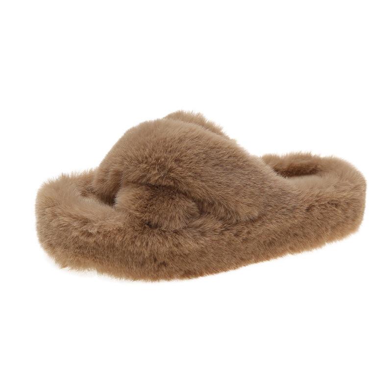 New Korean version of cute plush slippers women's 2025 winter wear warm thick bottom home indoor plush slippers