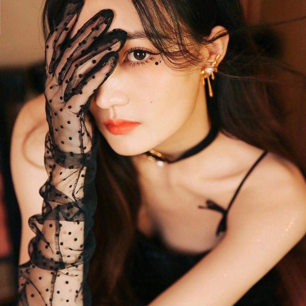 Gants en Tulle Noir à Pois Gants Femme Robe Gants Doigts Entiers Été Sexy Pare-Soleil Gants de Protection Solaire Vêtements Français