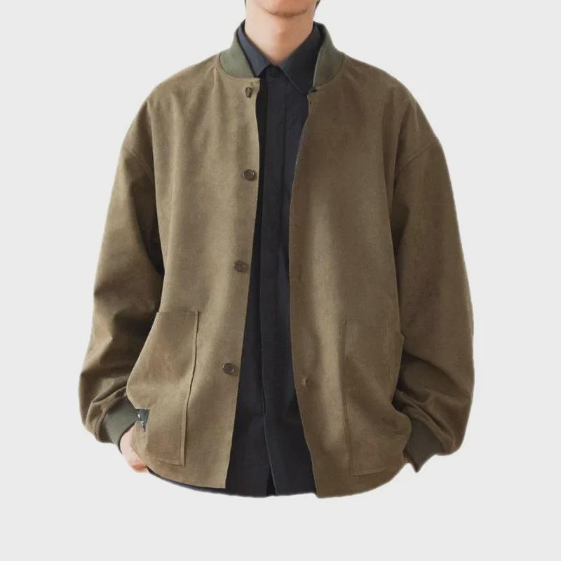 Jaqueta de beisebol unissex japonesa retrô de camurça com ombros caídos (Outono de 2022)