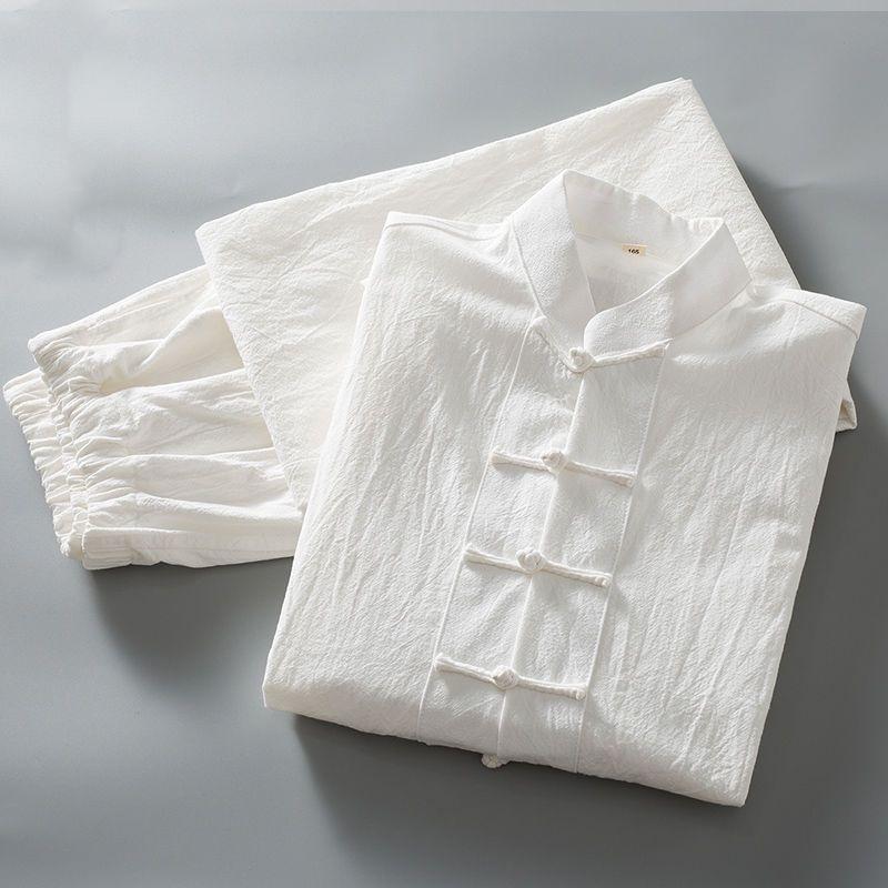 Chinese Style Cotton and Linen Men's Summer Tang Suit Men's Fashion Temperament Chinese Style Plate Buckle Suit