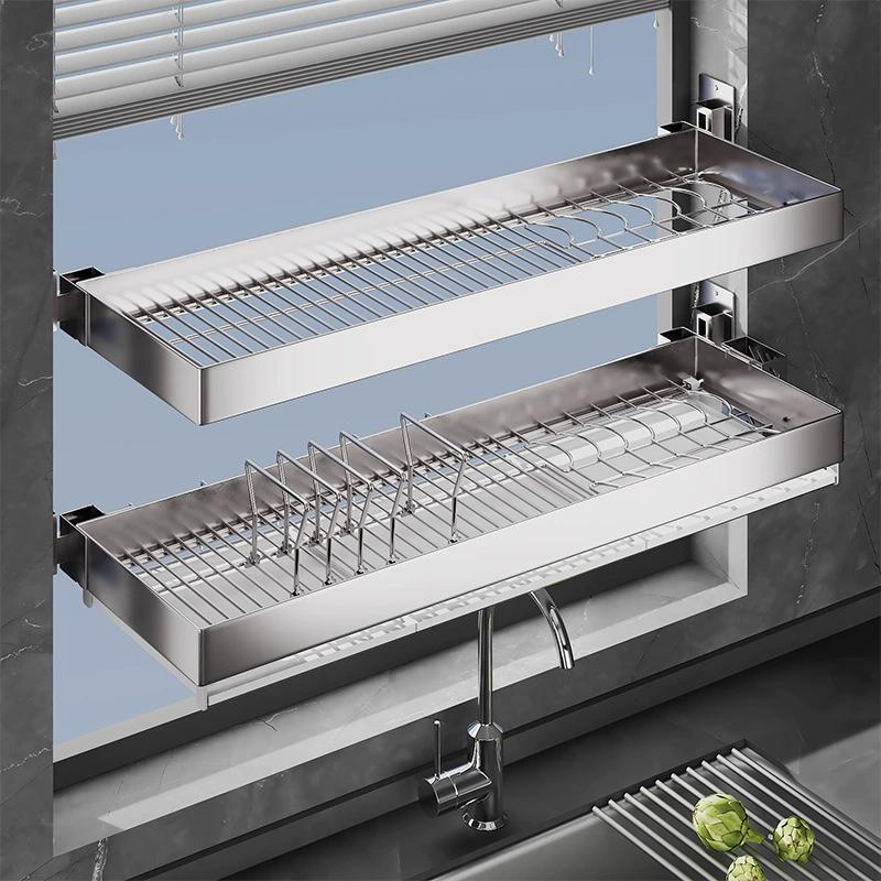 90CM Wall-Mounted Stainless Steel Dish Rack & Chopstick Holder