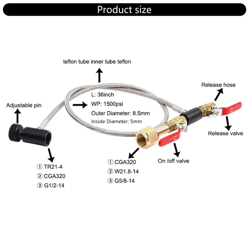 Heavy Duty Metal CO2 Cylinder Adapter Double Control Adapter For Carbonation 36inch 5/8 To G1/2 Connection Accessories