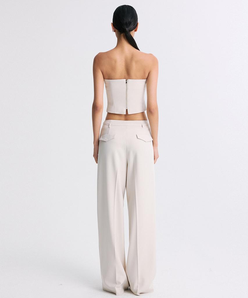 RE RHEE Straight Leg Belted Trouser Cream