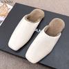 Autumn Winter Women Fuzzy Mule Slippers Plush Lined Retro Slip On Flat Fur Slides Cozy House Shoes Indoor Outdoor Comfortble