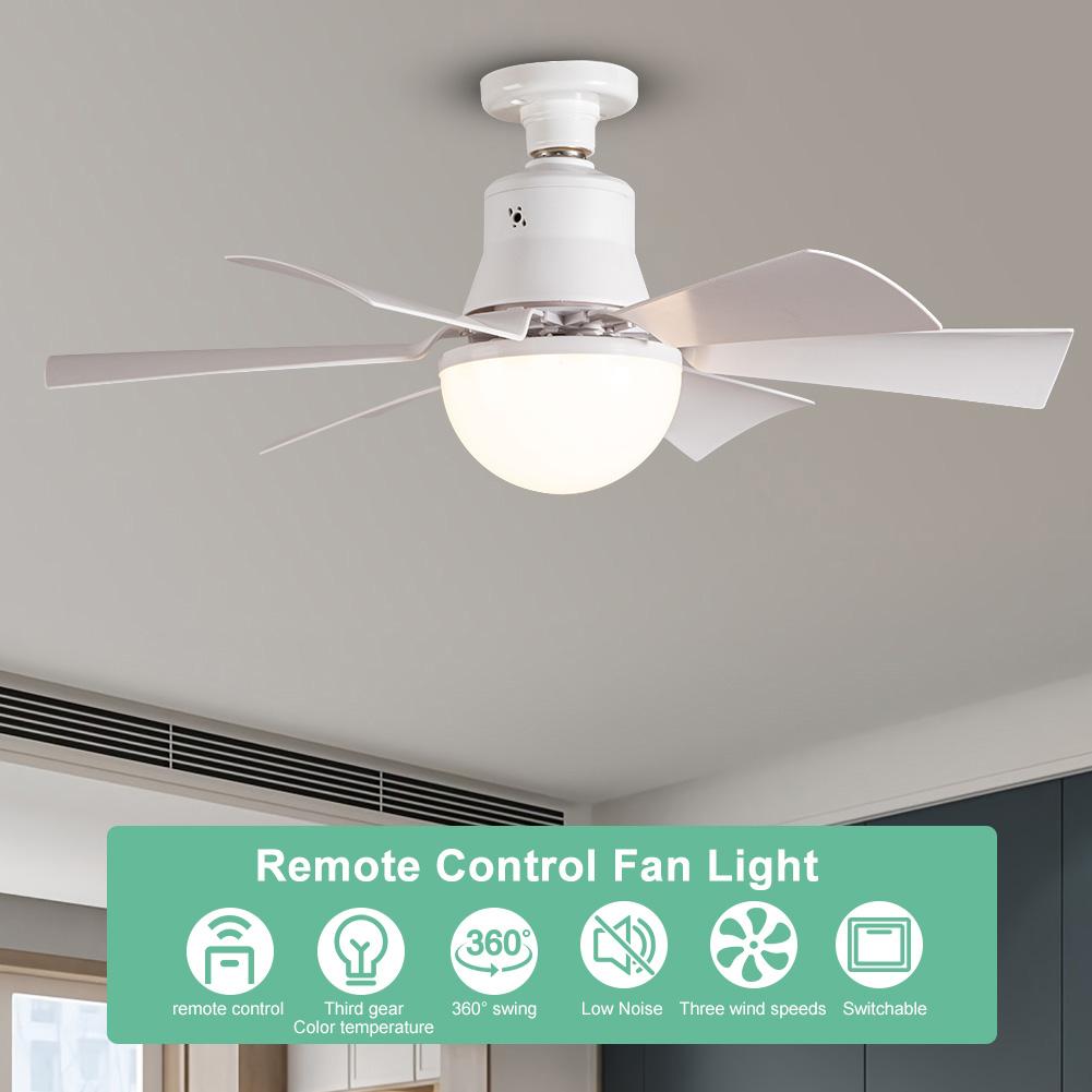 LED Ceiling Fan Light with Remote Control 85V-265V Voltage 3 Color Lights Dimmable E27 Base Lamp for Living Room Home Decor