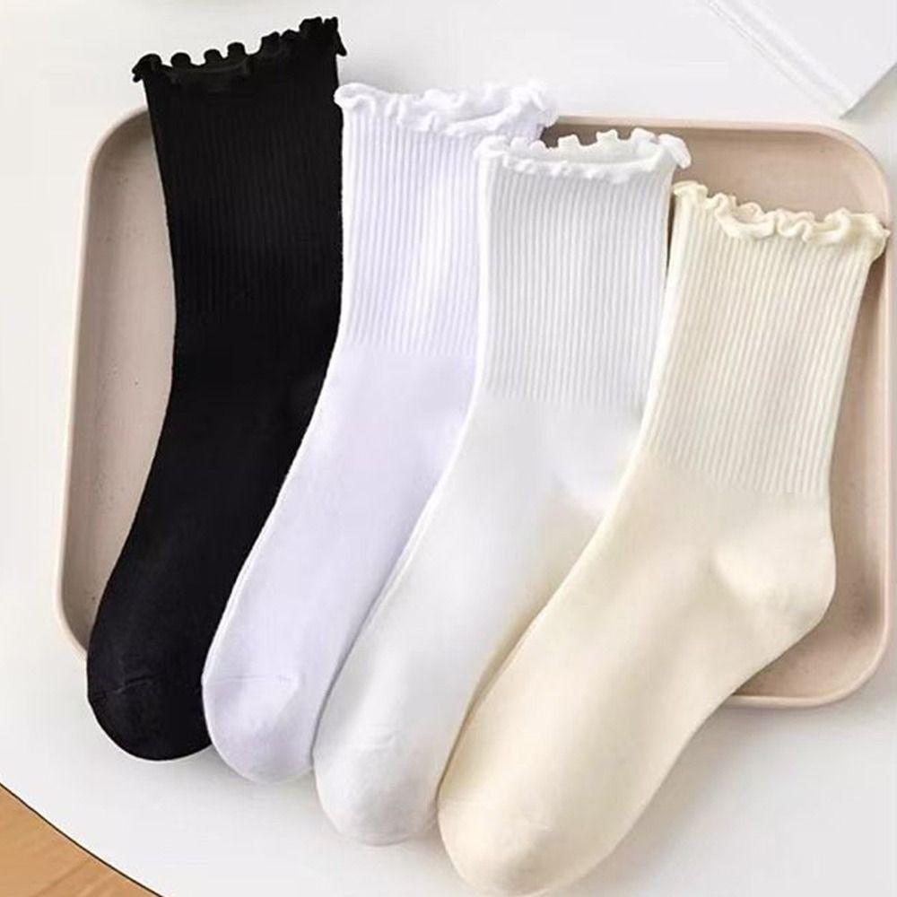 Cotton Women Ruffle Socks Solid Color JK Sock Kawaii Lolita Ankle Short