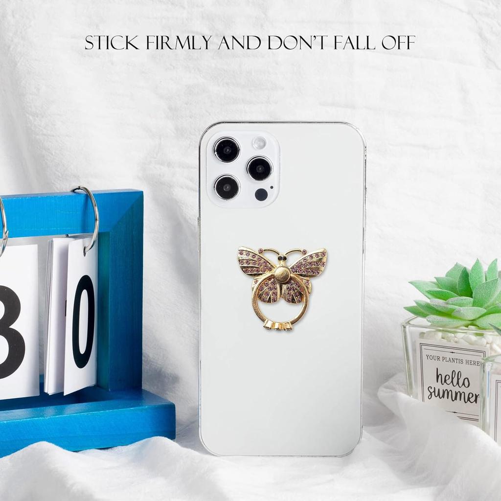[2 Packs] Butterfly Glitter Bling Bling Phone Ring Holder, Sparkle Phone Ring Grip Artificial Diamond Stand,Rhinestone Cell Finger Ring for