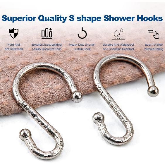 Shower Curtain Hooks Rings, Zinc Alloy S Shaped Shower Hooks Rust Proof, Shower Curtain Hangers for Shower Curtain, Kitchen, Wardrobe & Garden,