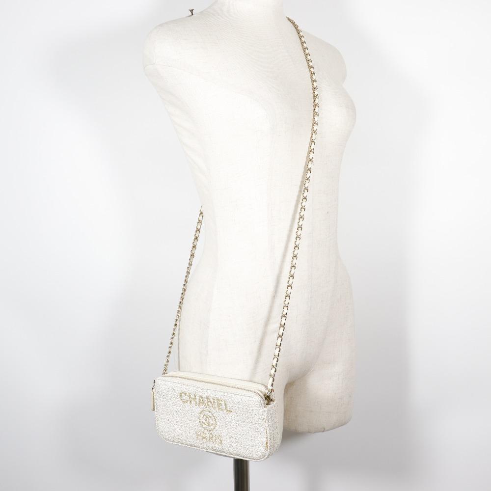 Chanel Deauville ChainShoulder Shoulder Bag A84415 2-way Clutch White Tweed Women Used