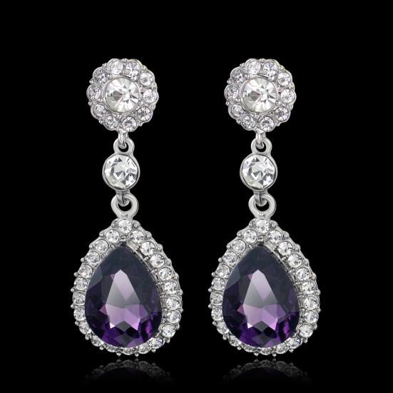 1 Pair Lady Earrings Rhinestone Inlaid Shiny Water Drop Shape Elegant Drop Earrings for Gift