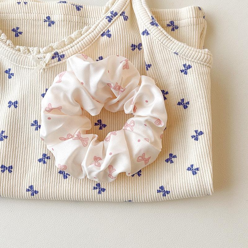 Digitally Printed Bow Large Intestine Hair Band Cream White Polka Dot Ponytail Hair Rope 2025 Summer Small Fresh Hair Accessories