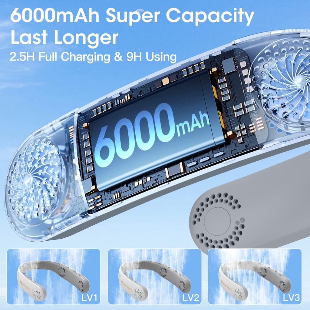 4000mAh Rechargeable Portable Neck Hanging Air Conditioner Cooling Without Blades