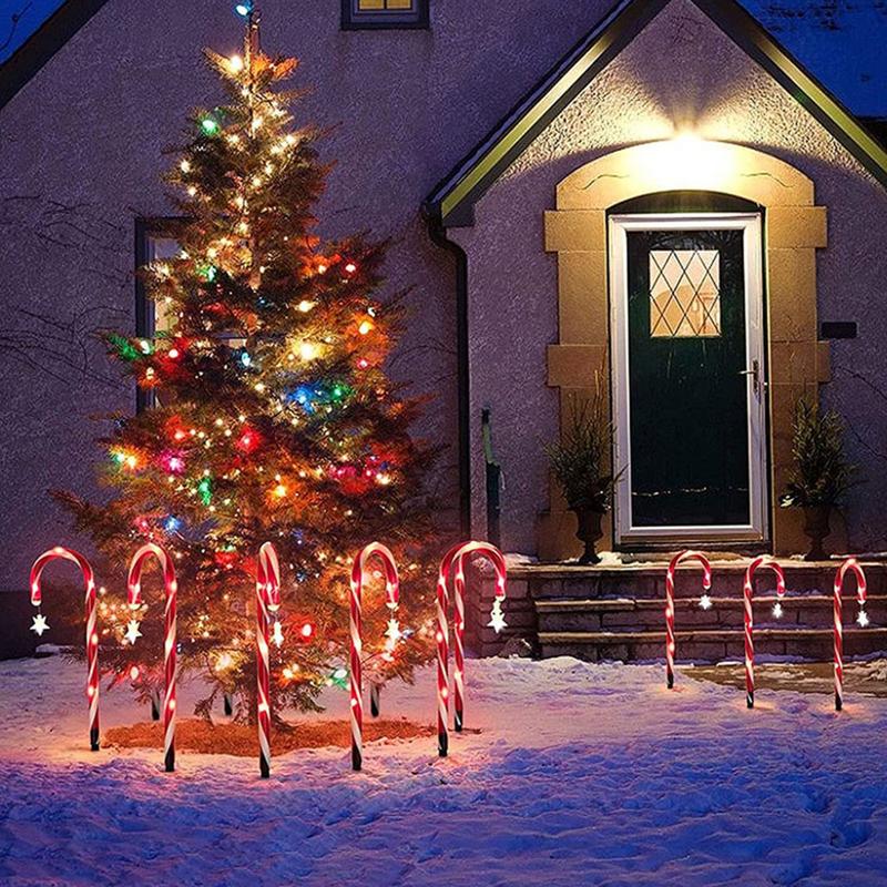 8PCS/Set Solar Operated Christmas Candy Cane Pathway Markers Lights With Stakes For Xmas Outdoor Patio Garden Walkway Decoration