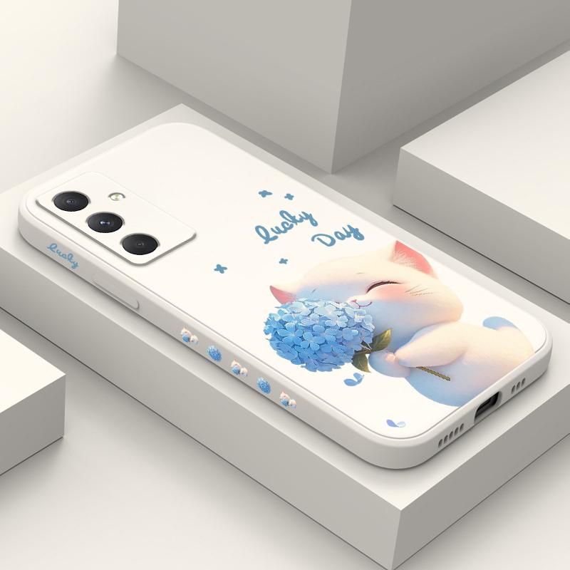 Blue Silk Cat Phone Case For Samsung Galaxy A37 A57 Liquid Silicone Cover