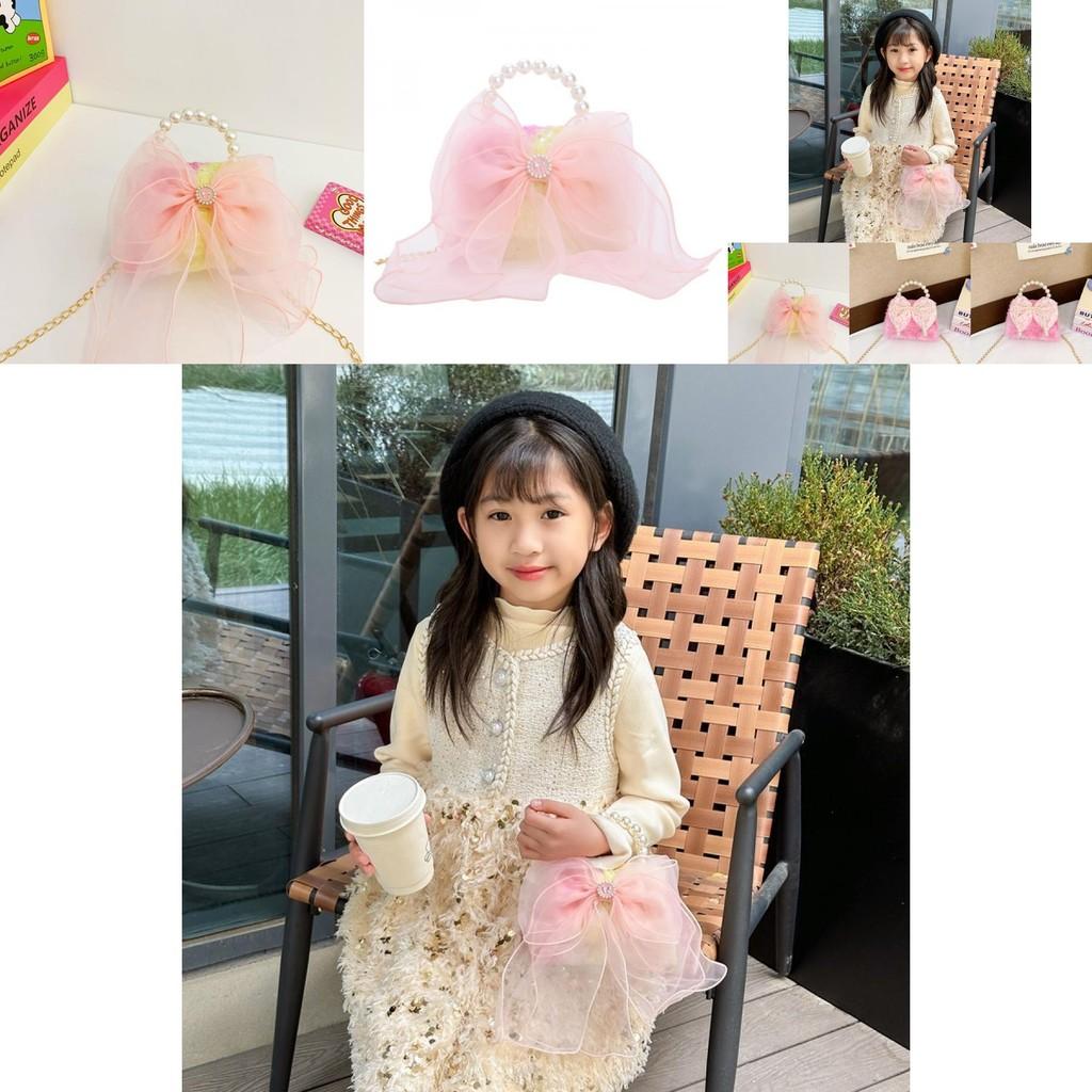 Charming Pink Bowknot Mini Shoulder Bag For Kids With Pearl Handle Ideal For Daily Use