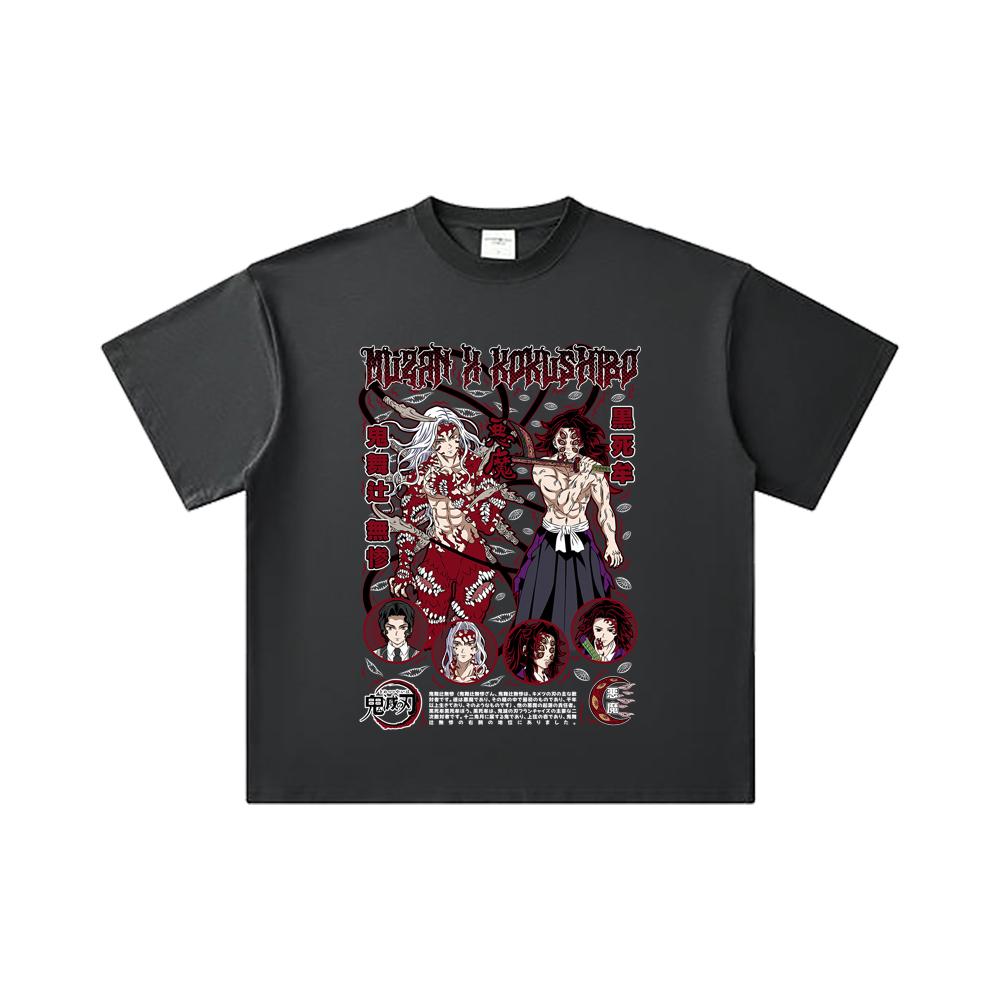 260 GSM Double Yarn 32 Count 100% Cotton Demon Slayer V14 Muzan Kokushibo Print Unisex Heavy Cotton T Shirt