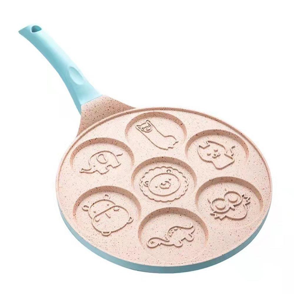 Aluminum Alloy Silicone Mini Pancake Maker 7-Hole Design Non-Stick Egg Frying Pan Heat Resistant Handle Animal Patterns