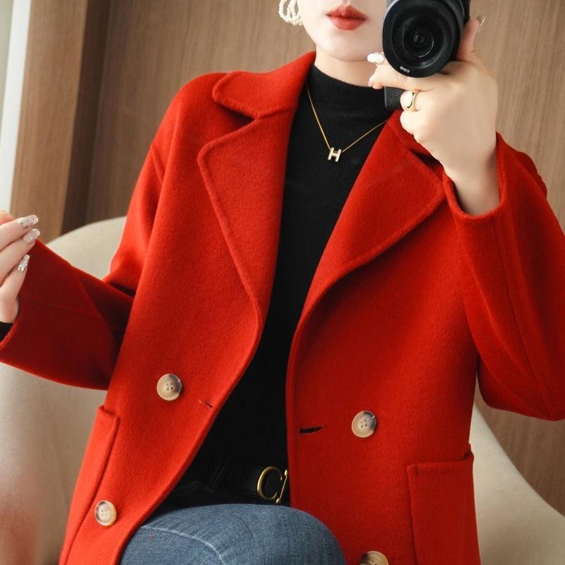 Palton Scurt din Lână Dublu Fațetat pentru Mame Croială Largă Slim Fit Jachetă Trench Îmbrăcăminte Exterioară pentru Femei de Vârstă Mijlocie