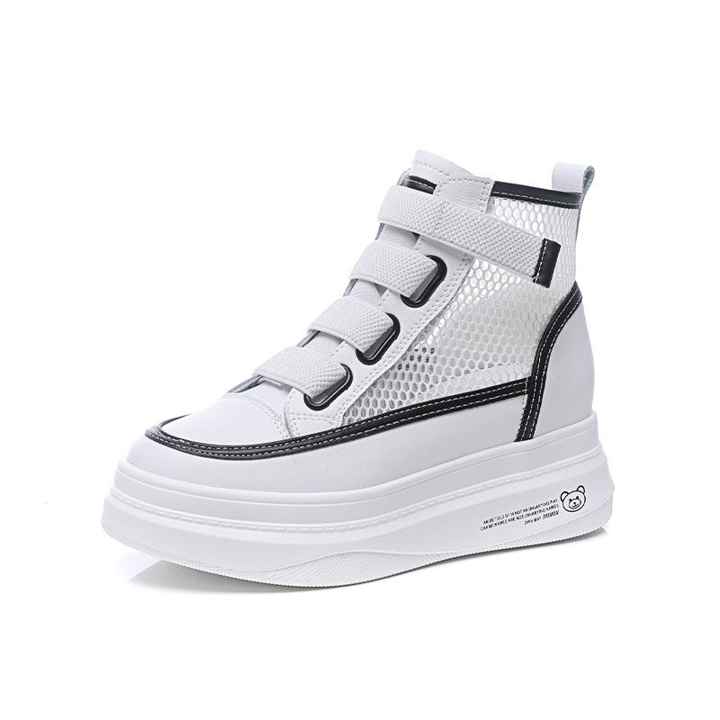 Fashion High top white shoes for women 2025 new women's shoes versatile breathable mesh shoes thick soled casual sports shoes