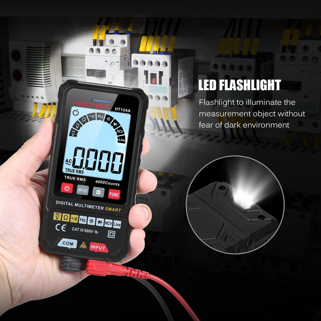 HABOTEST HT124B Smart Digital Multimeter 4000 Counts True   Auto Ranging Voltage Meter with Backlight LCD Screen 600V AC   Voltmeter Electric Test 