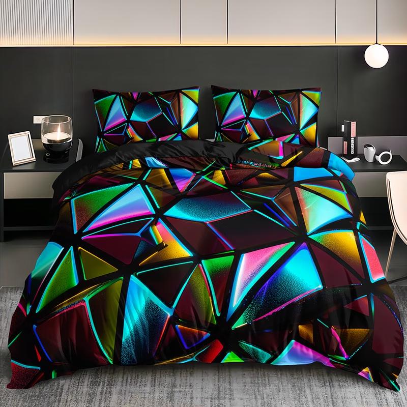 2/3Pcs Breathable Geometric Pattern Duvet Cover Set, All Season Machine Washable Bedding with Pillowcases